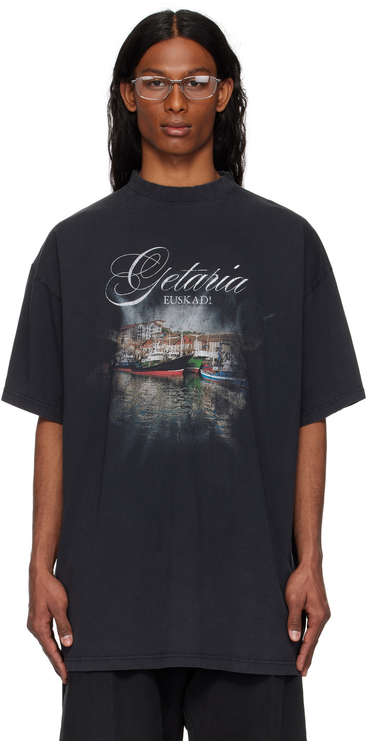 Balenciaga Men's Business T-Shirt in Washed Black Balenciaga