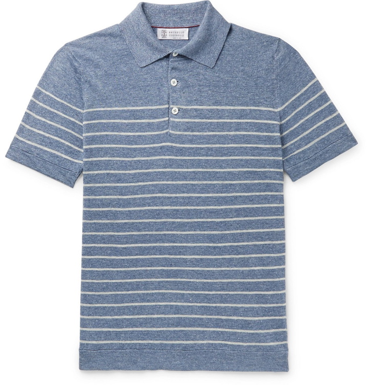 Photo: Brunello Cucinelli - Striped Cotton Polo Shirt - Blue