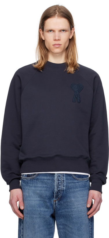 Photo: AMI Paris Navy Cotton Ami de Coeur Patch Sweatshirt