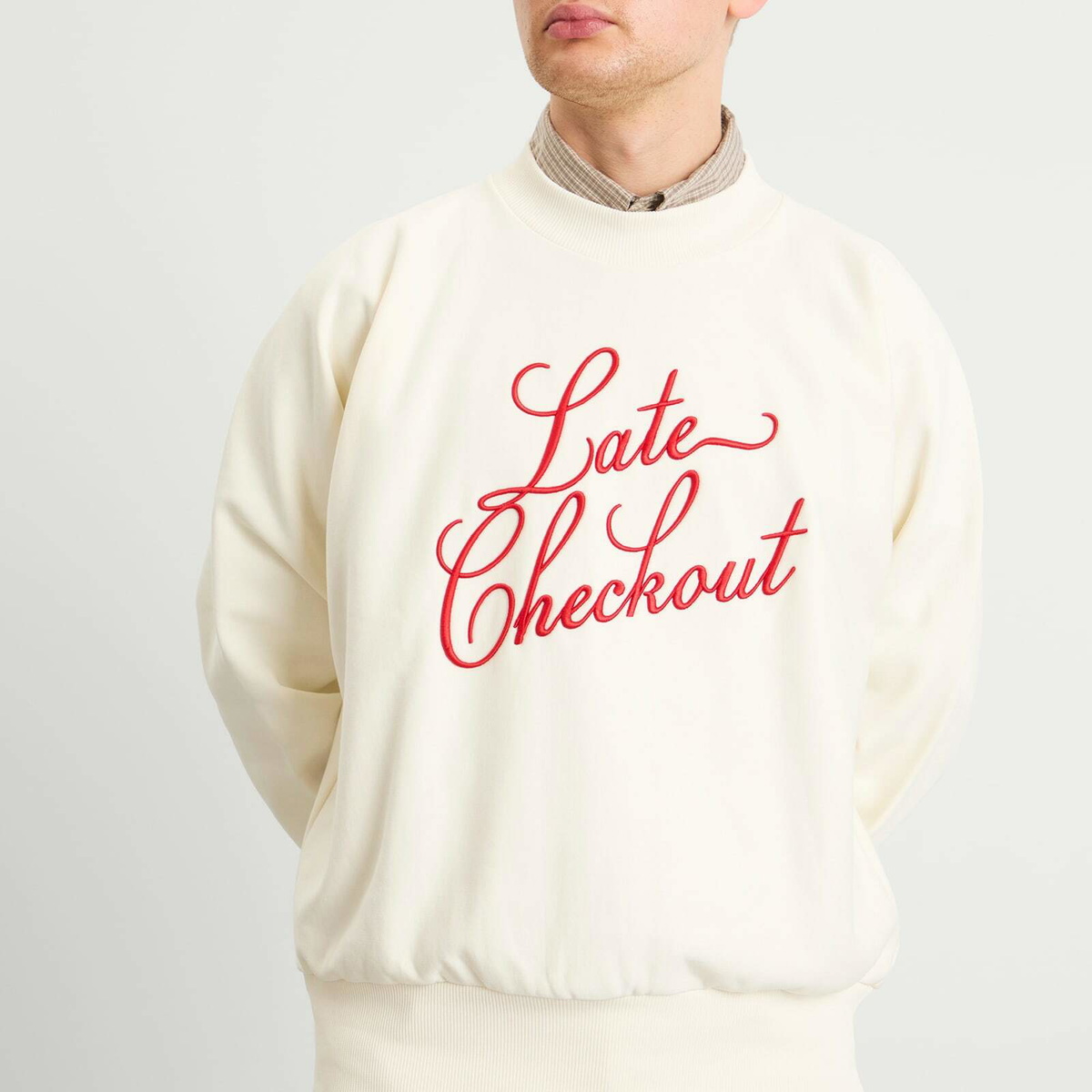 Late Checkout Men's Script Crewneck Sweatshirt in White/Red