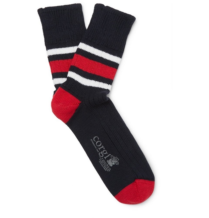 Photo: Corgi - Ribbed Striped Cotton Socks - Navy