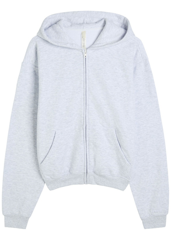 Photo: Skims Zip-up Cotton-blend Hooded Sweatshirt Light Grey