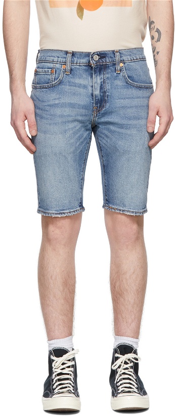 Photo: Levi's Blue Distressed 412 Slim Shorts