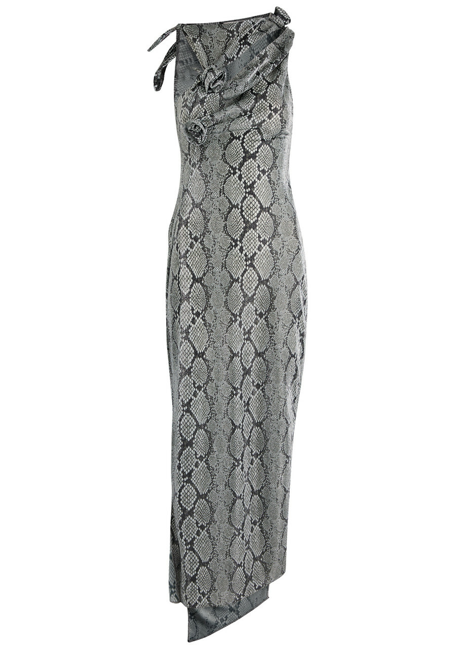 Coperni Python-print Metallic-jersey Maxi Dress Grey