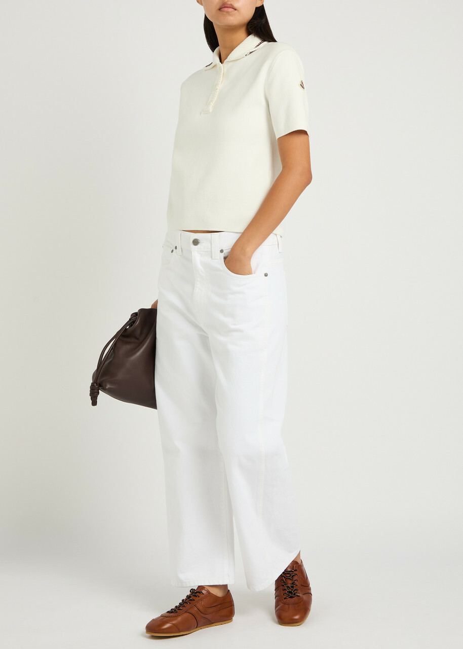 Moncler Knit-trim Cotton Polo Shirt White