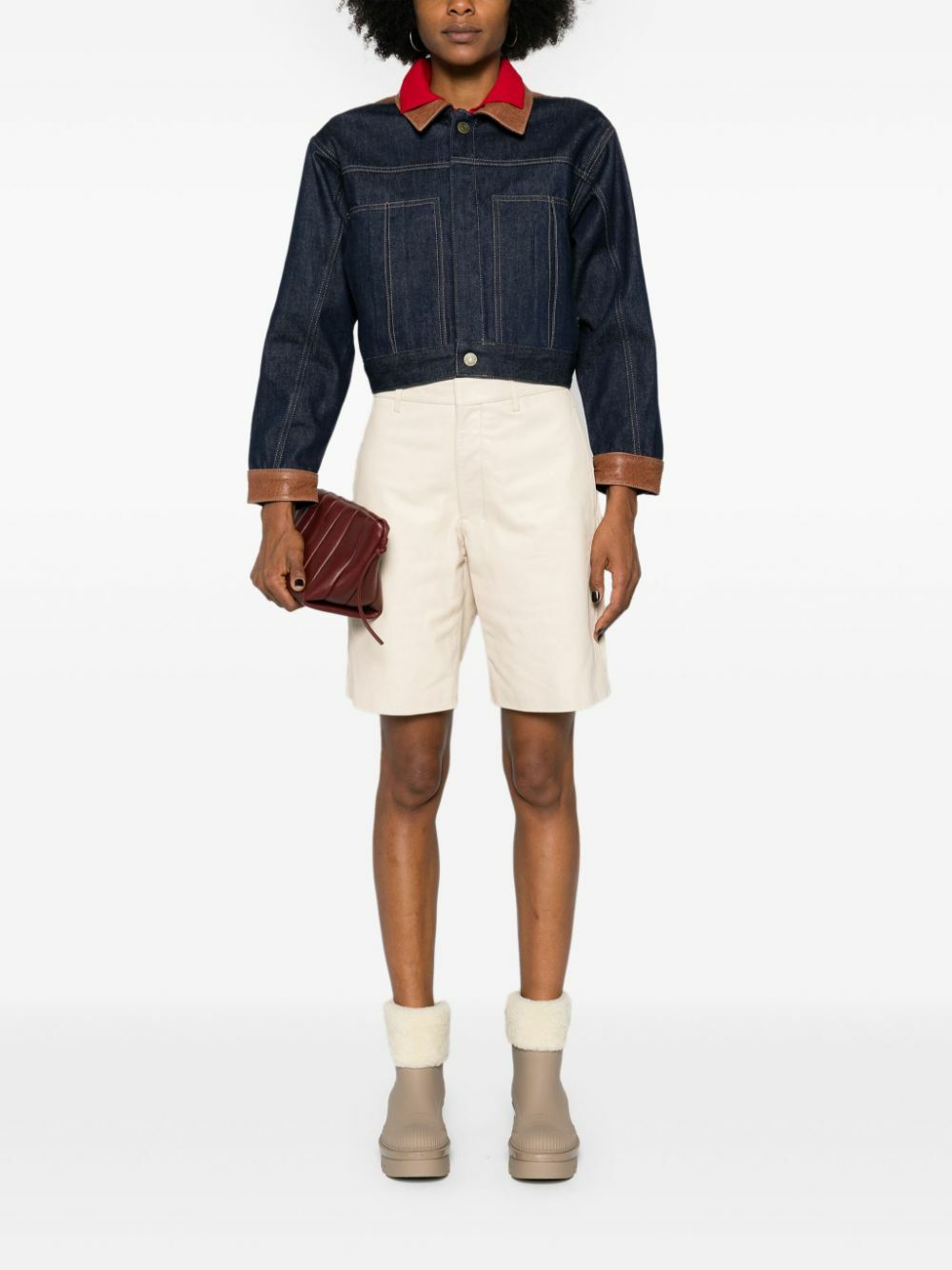 FRAME Blue Leather-Trim Denim Jacket Frame Denim