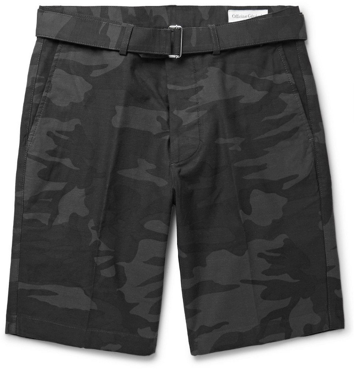 Photo: Officine Generale - Julian Slim-Fit Camouflage-Print Stretch-Cotton Shorts - Men - Dark gray