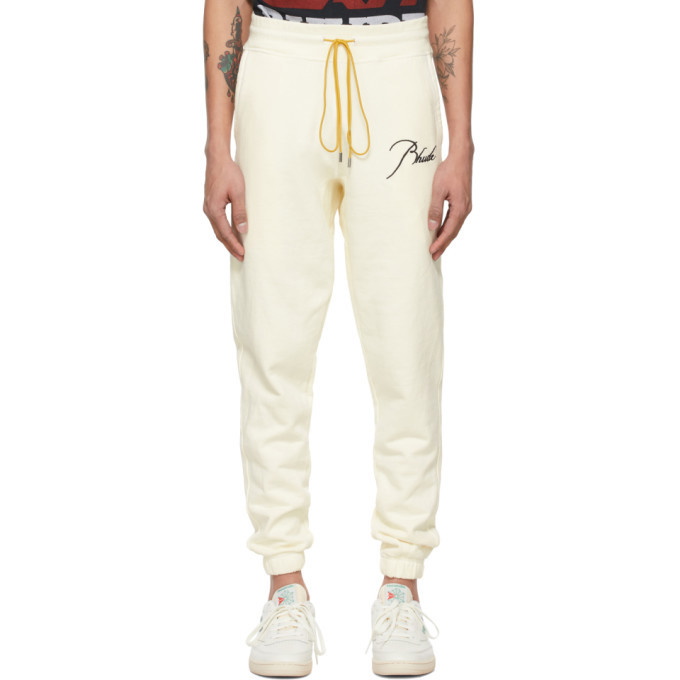 NWT $635 Rhude Cream White Logo Embroidered Lounge Pants Sweatpants XL  AUTHENTIC