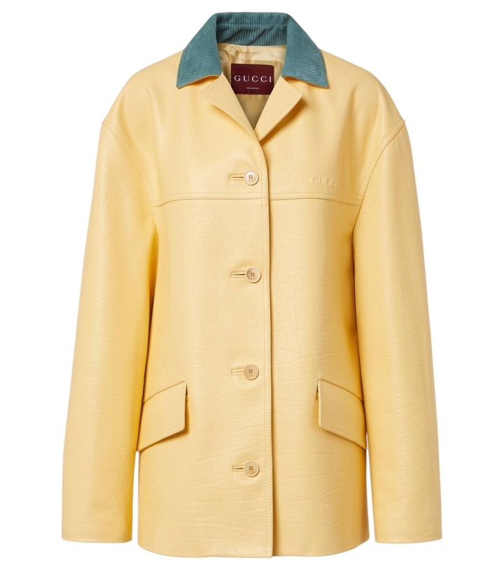 Photo: Gucci Logo corduroy-trimmed leather jacket