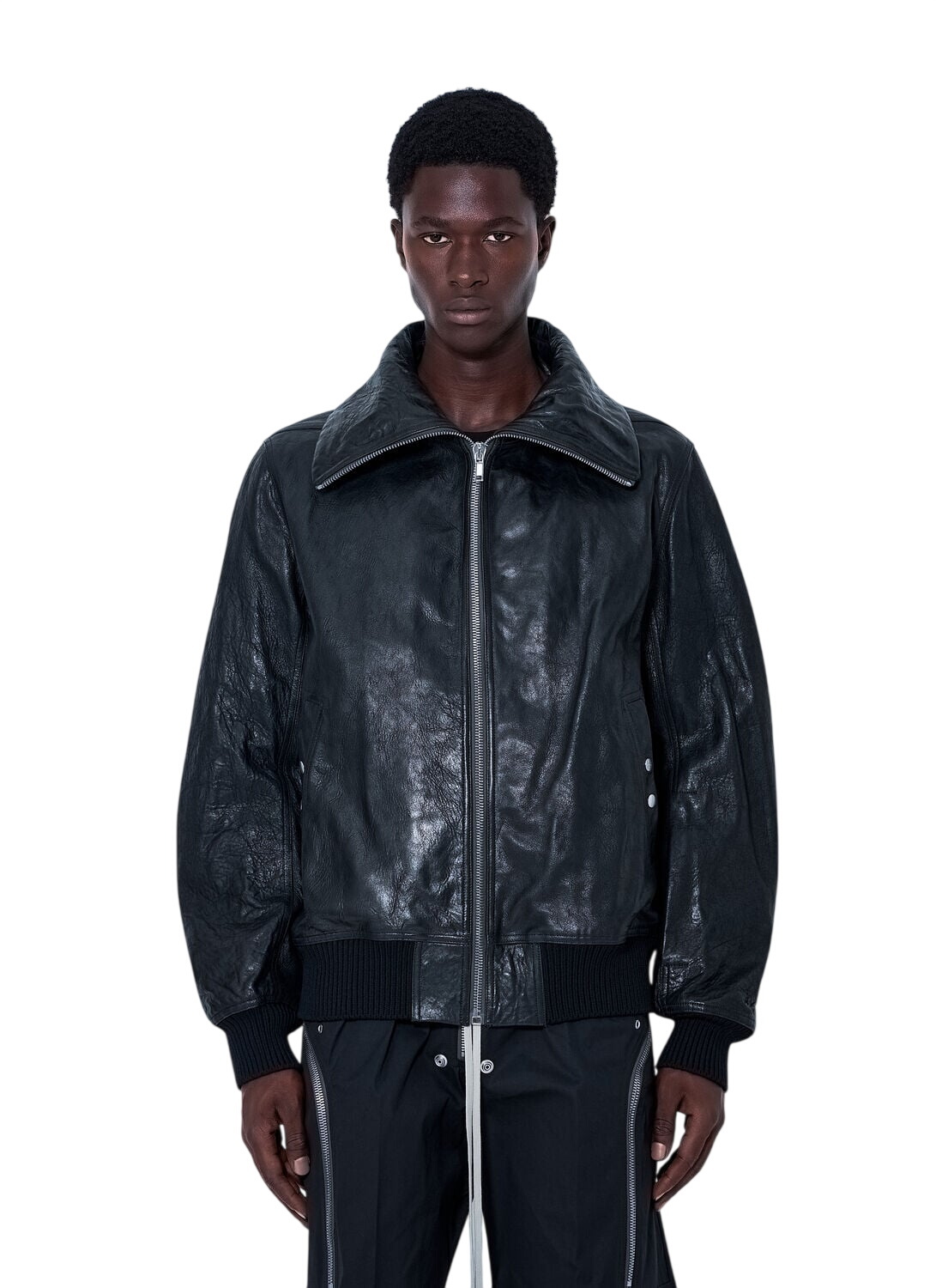 レザージャケット Rick Owens LEATHER WINDBREAKER Rick Owens X Champion Mountain Windbreaker Black Windbreaker Rick