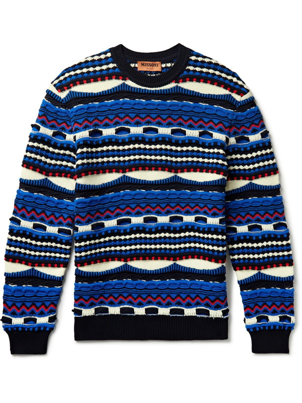 Photo: Missoni - Cotton-Jacquard Sweater - Blue