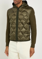 Moncler Hooded Quilted Shell and Cotton-blend Cardigan Khaki