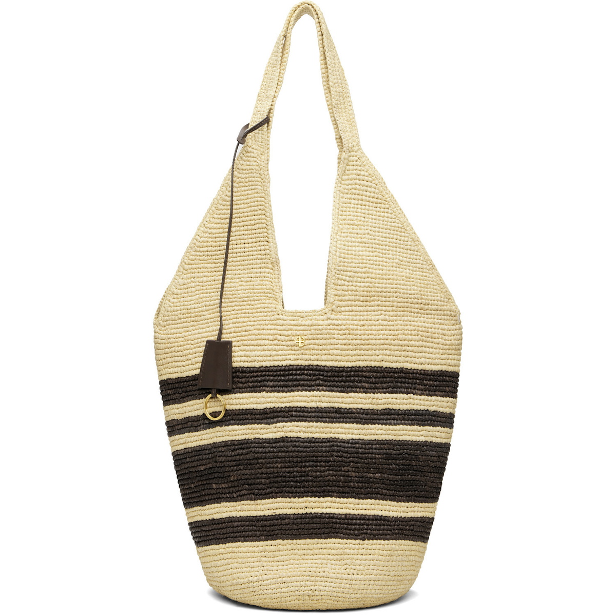 ANINE BING Off-White & Brown Leah Stripes Raffia Bag