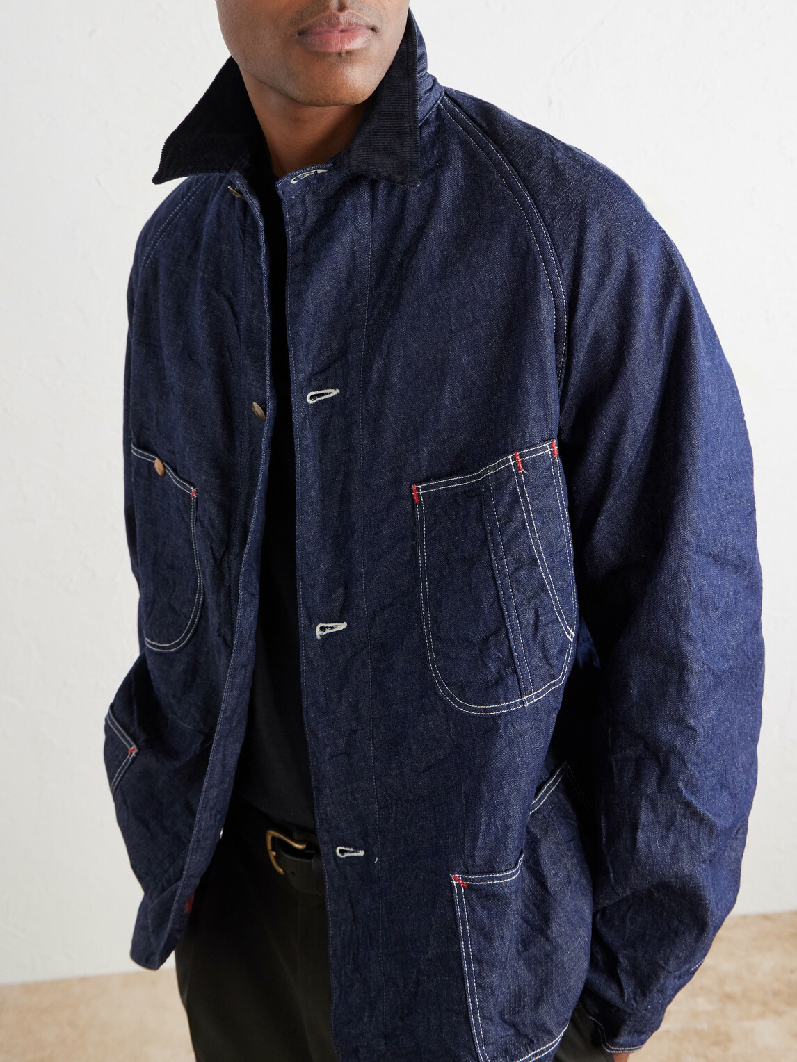 OrSlow - Corduroy-Trimmed Denim Jacket - Blue