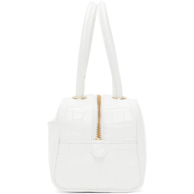 BY FAR White Croc Martin Top Handle Bag