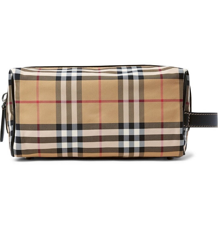 Photo: Burberry - Leather-Trimmed Checked Nylon Wash Bag - Men - Tan