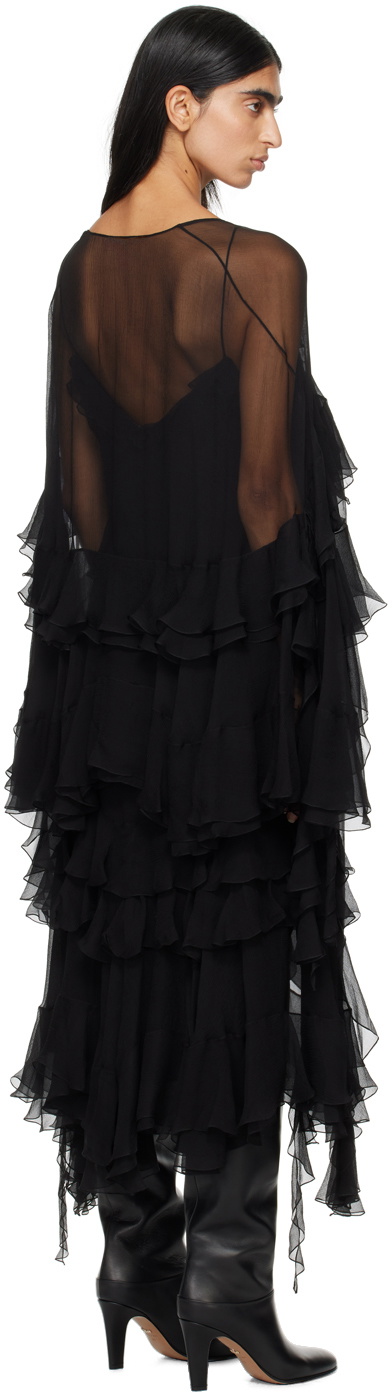 Chloé Black Ruffle Trim Midi Dress