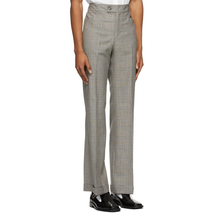 Ernest W. Baker Grey and Brown Houndstooth Flare Trousers Ernest W