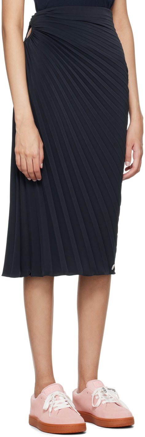 Kenzo Navy Sun-Ray Pleats Midi Skirt