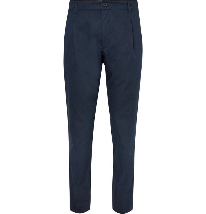 Photo: A.P.C. - Pleated Cotton-Blend Twill Trousers - Men - Navy