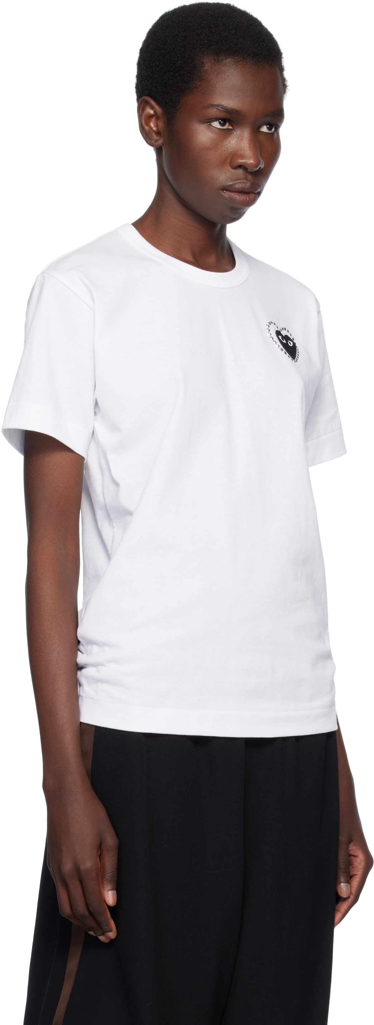 COMME des GARÇONS PLAY White Metal Stone Emblem Black Heart T-shirt
