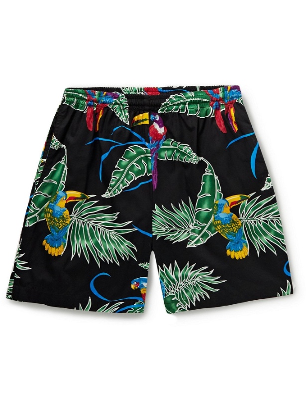 Photo: GO BAREFOOT - Tropical Birds Printed Cotton-Blend Shorts - Black
