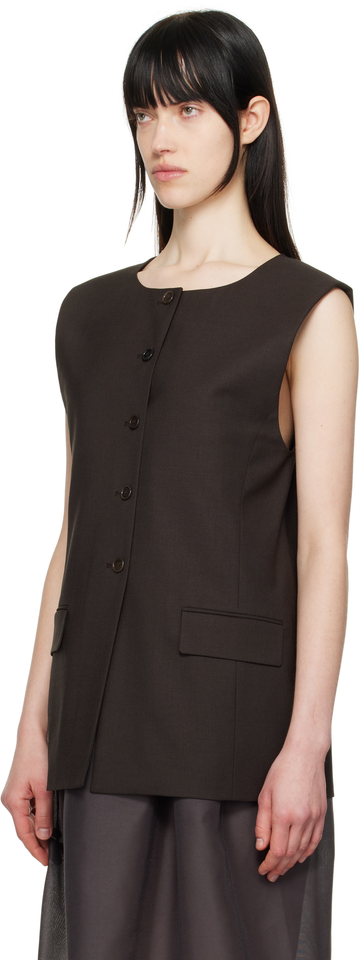 AMOMENTO Brown Oversized Button Up Vest