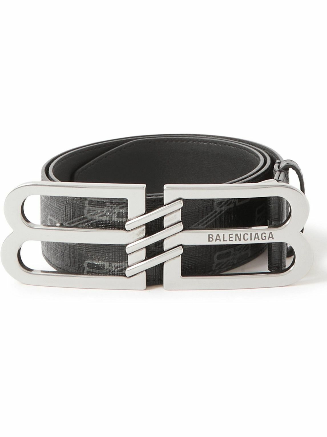 Balenciaga 4cm Logo Embellished Monogrammed Coated Canvas Belt Black