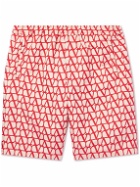 Valentino Garavani - Straight-Leg Logo-Print Silk-Twill Bermuda Shorts - Red