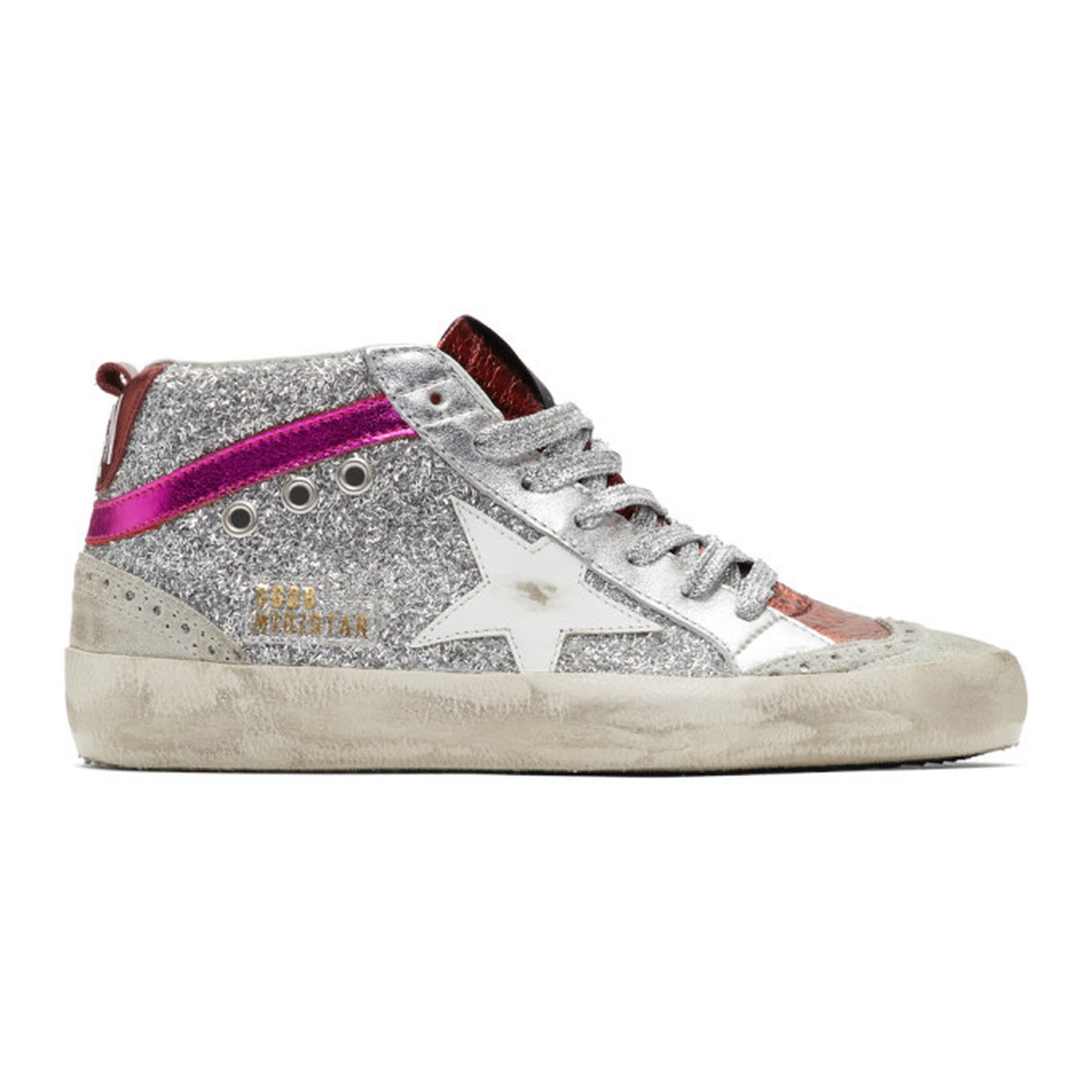 Golden Goose Silver and Pink Glitter Mid Star Sneakers Golden Goose Deluxe  Brand