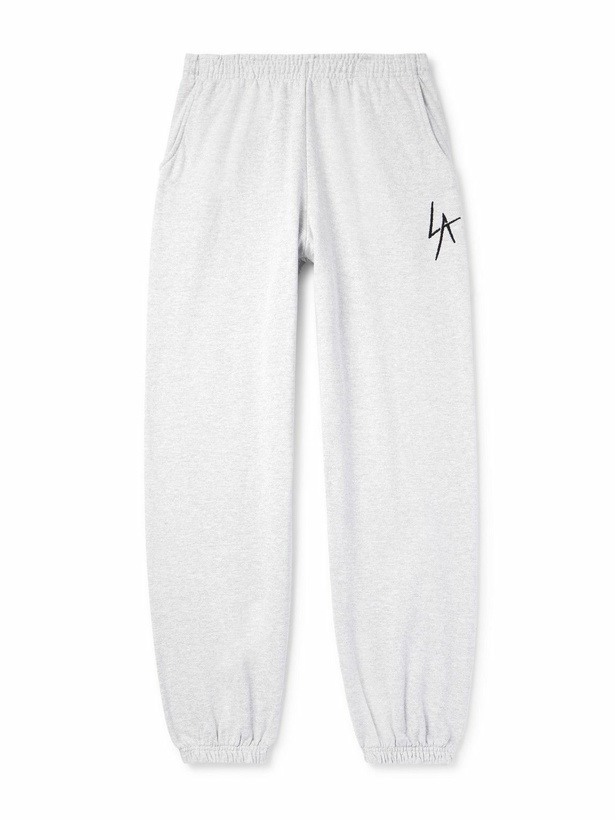Photo: Local Authority LA - LA Slash Tapered Logo-Embroidered Cotton-Jersey Sweatpants - Gray