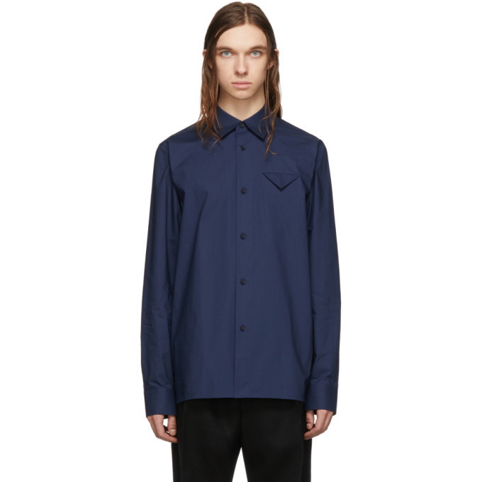 Photo: Bottega Veneta Navy Refined Light Cotton Poplin Shirt