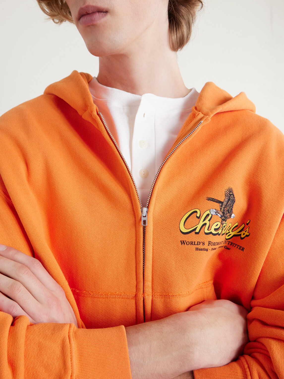 Cherry Los Angeles - Logo-Print Cotton-Jersey Zip-Up Hoodie - Orange