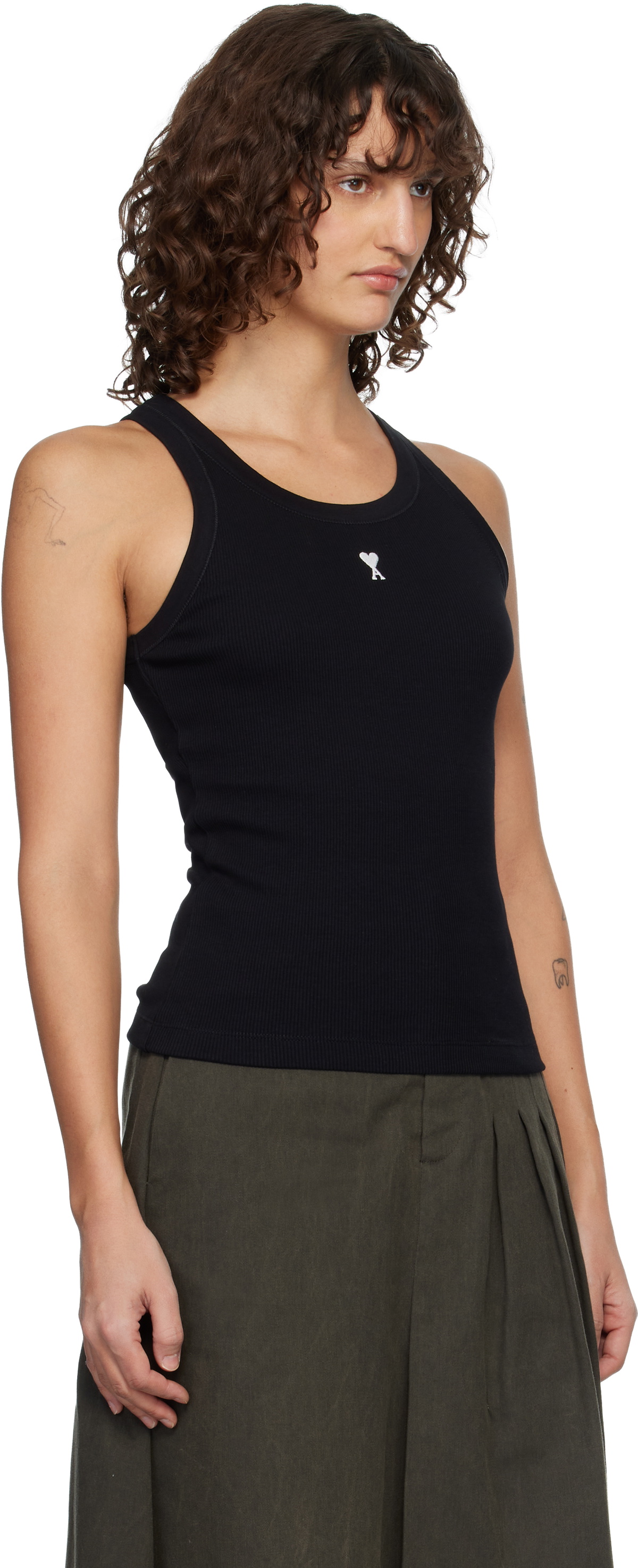 AMI Paris Black Cotton Ami de Coeur Tank Top