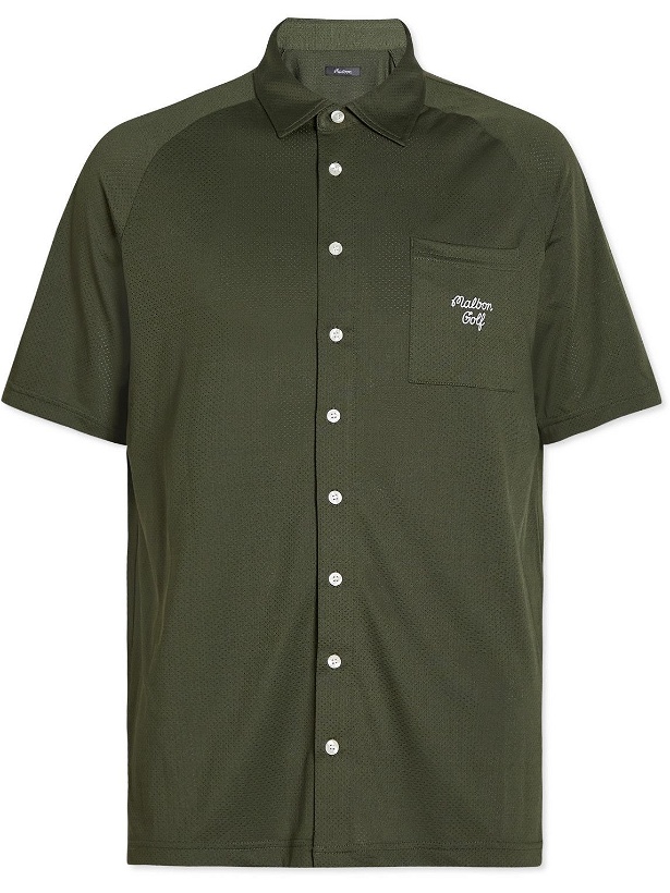 Photo: Malbon Golf - Osprey Logo-Print Cotton-Blend Mesh Shirt - Green