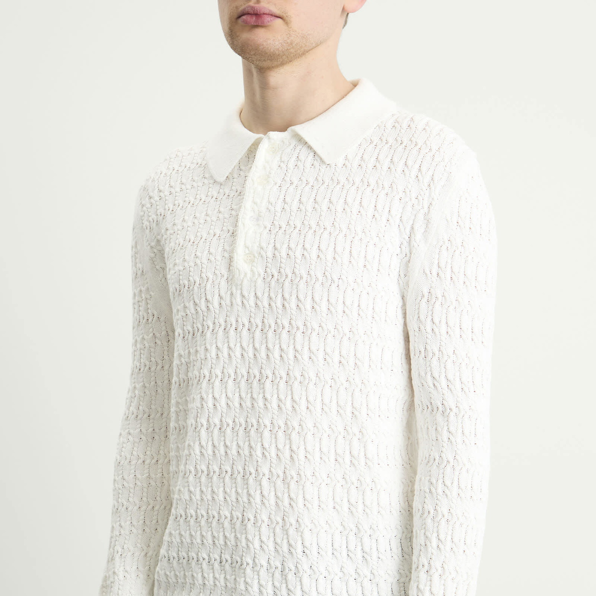 Carter Young Men's Cable Polo Sweater in Cream