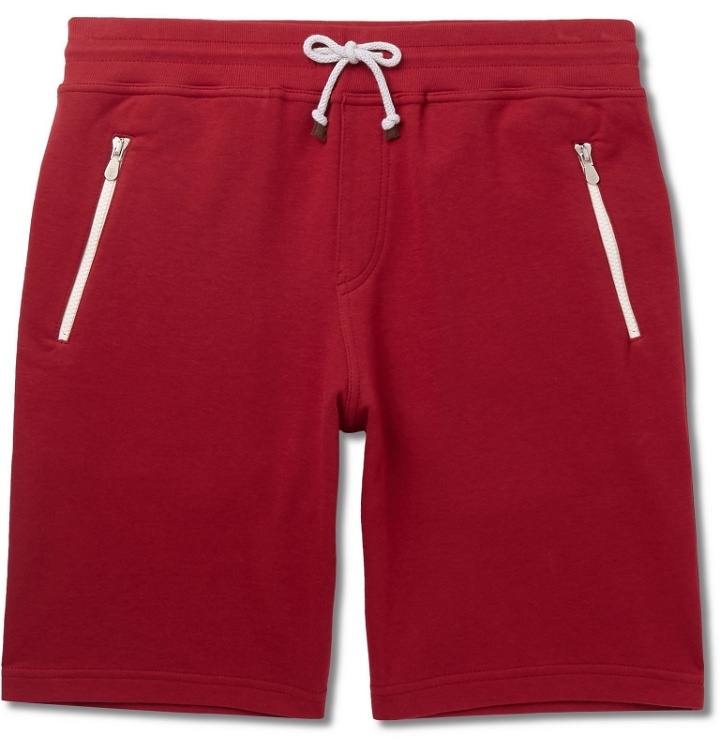 Photo: Brunello Cucinelli - Slim-Fit Cotton-Blend Jersey Drawstring Shorts - Red
