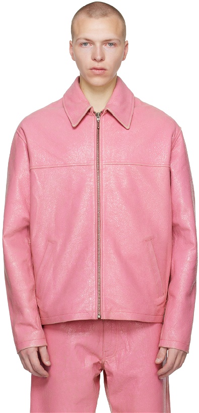 Photo: GUESS USA Pink Cracked Leather Jacket