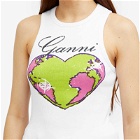 GANNI Women's Graphic Rib Heart Tank Top in Bright White