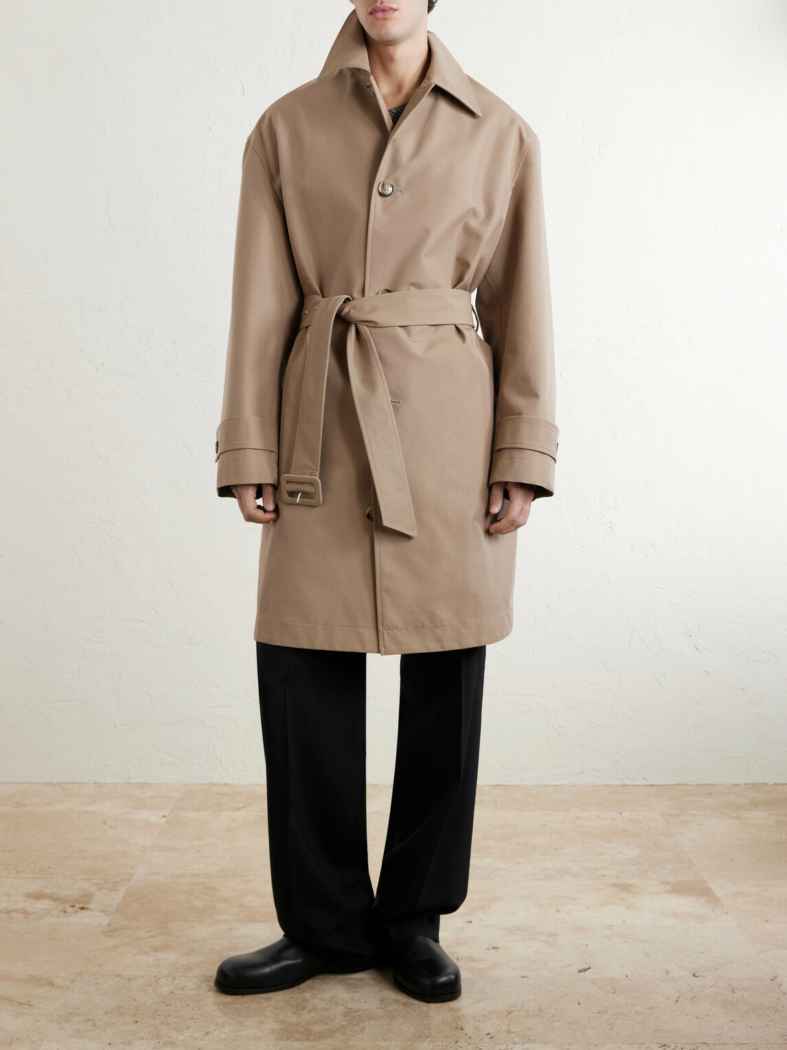 AMI PARIS - Belted Woven Trench Coat - Neutrals