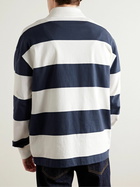 A.P.C. - Riley Logo-Embroidered Striped Organic Cotton-Blend Jersey Polo Shirt - Blue