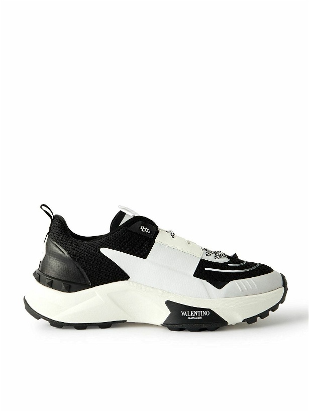 Photo: Valentino Garavani - True Act Leather-Trimmed Mesh and Rubber Sneakers - Black