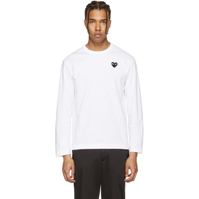 Photo: Comme des GarÃ§ons Play White Long Sleeve Heart Patch T-Shirt