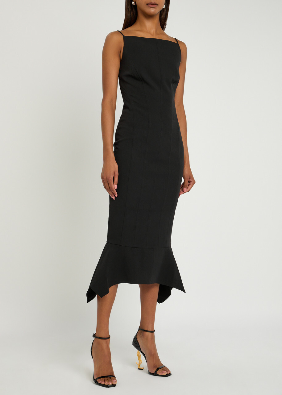 Roland Mouret Fishtail Hem Stretch-crepe Midi Dress Black Roland Mouret