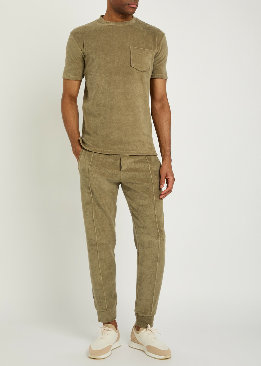 Aurélien Pintuck Tapered-leg Terry Sweatpants Khaki