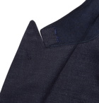 Beams F - Unstructured Double-Breasted Wool, Silk and Linen-Blend Denim Blazer - Blue