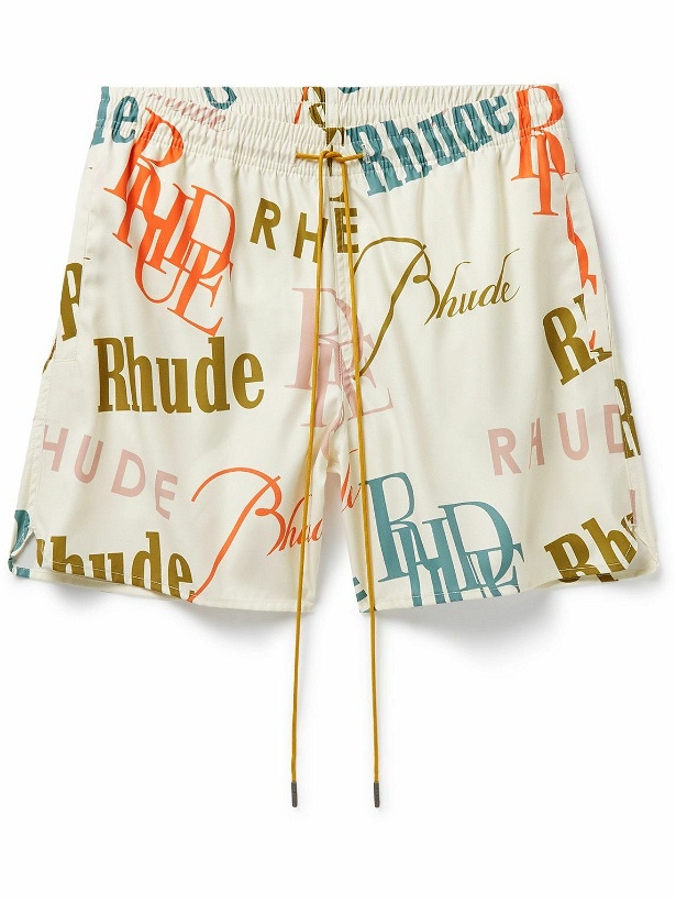 Photo: Rhude - Short-Length Logo-Print Swim Shorts - White