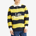 Late Checkout Men's Striped Rugby Polo in Yellow/Navy