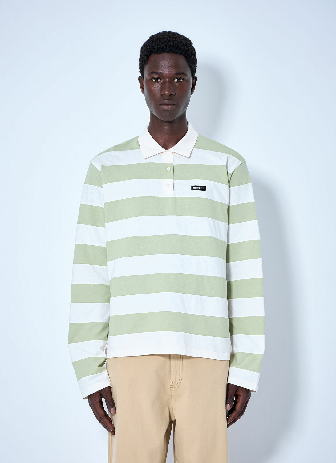 Miu Miu Striped Jersey Polo Shirt