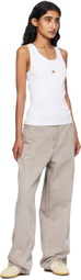 Maison Kitsuné White 'Baby Fox' Ribbed Tank Top